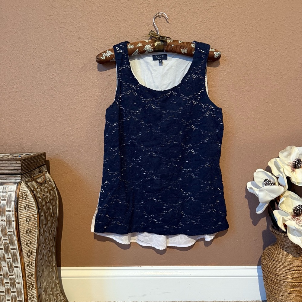 Kaari Blue Navy Lace Tank Top